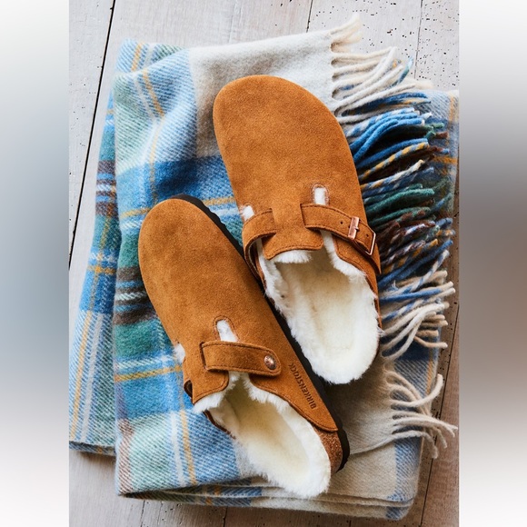 Birkenstock Boston Brown Suede Shearling-Lined Clogs size 10 - Picture 1 of 12